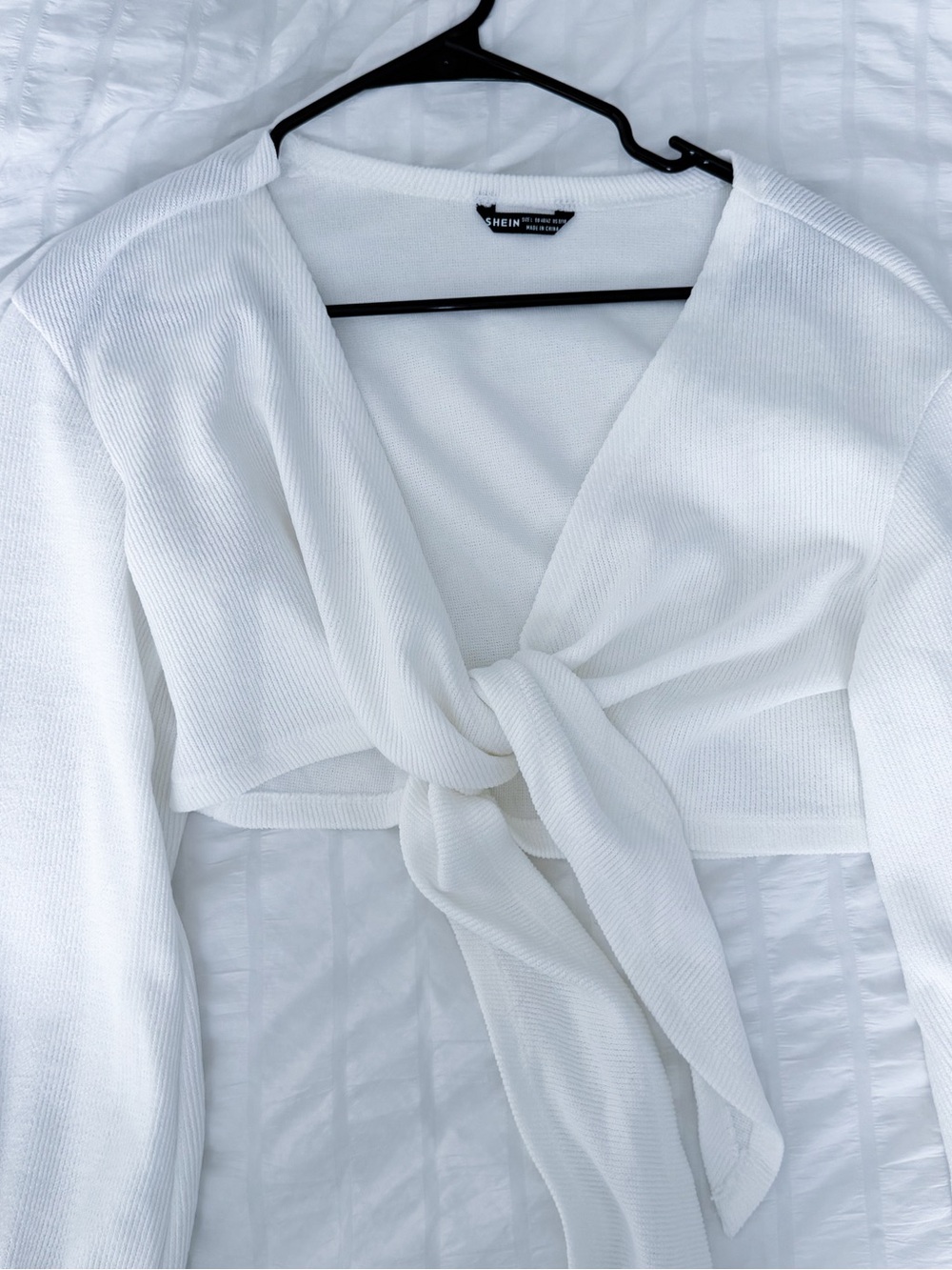 White Tie-Front Knit Crop Top